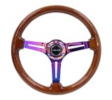 NRG Reinforced Steering Wheel (350mm / 3in. Deep) Brown Wood w/Blk Matte Spoke/Neochrome Center Mark thumbnail 4