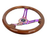 NRG Reinforced Steering Wheel (350mm / 3in. Deep) Brown Wood w/Blk Matte Spoke/Neochrome Center Mark thumbnail 5