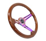 NRG Reinforced Steering Wheel (350mm / 3in. Deep) Brown Wood w/Blk Matte Spoke/Neochrome Center Mark thumbnail 6
