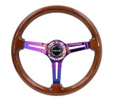 NRG Reinforced Steering Wheel (350mm / 3in. Deep) Brown Wood w/Blk Matte Spoke/Neochrome Center Mark thumbnail 7