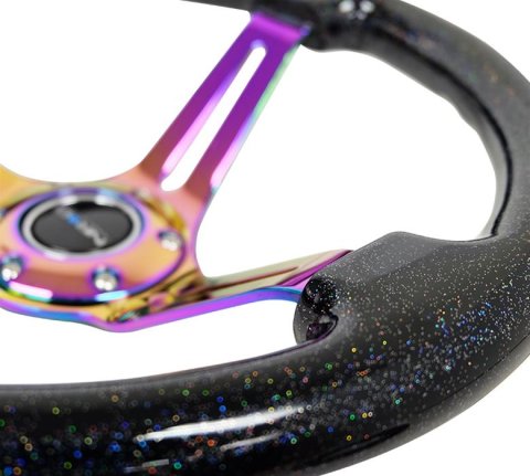 NRG Reinforced Steering Wheel (350mm / 3in. Deep) Blk Multi Color Flake w/ Neochrome Center Mark thumbnail 1