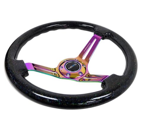NRG Reinforced Steering Wheel (350mm / 3in. Deep) Blk Multi Color Flake w/ Neochrome Center Mark thumbnail 3