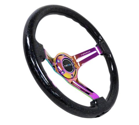 NRG Reinforced Steering Wheel (350mm / 3in. Deep) Blk Multi Color Flake w/ Neochrome Center Mark thumbnail 4