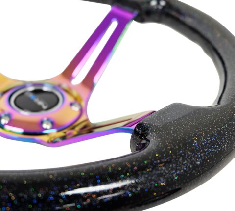 NRG Reinforced Steering Wheel (350mm / 3in. Deep) Blk Multi Color Flake w/ Neochrome Center Mark thumbnail 5