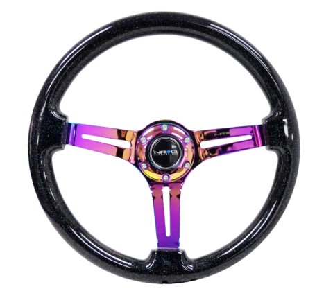 NRG Reinforced Steering Wheel (350mm / 3in. Deep) Blk Multi Color Flake w/ Neochrome Center Mark thumbnail 7