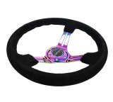 NRG Reinforced Steering Wheel (350mm / 3in. Deep) Blk Suede/Blk Stitch w/Neochrome Slits thumbnail 3
