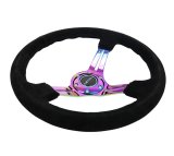 NRG Reinforced Steering Wheel (350mm / 3in. Deep) Blk Suede/Blk Stitch w/Neochrome Slits thumbnail 5