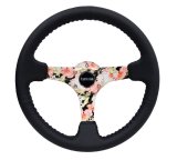 NRG Reinforced Steering Wheel (350mm / 3in. Deep) Blk Leather Floral Dipped w/ Blk Baseball Stitch thumbnail 1