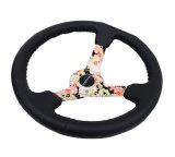 NRG Reinforced Steering Wheel (350mm / 3in. Deep) Blk Leather Floral Dipped w/ Blk Baseball Stitch thumbnail 2