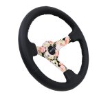 NRG Reinforced Steering Wheel (350mm / 3in. Deep) Blk Leather Floral Dipped w/ Blk Baseball Stitch thumbnail 3