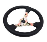 NRG Reinforced Steering Wheel (350mm / 3in. Deep) Blk Leather Floral Dipped w/ Blk Baseball Stitch thumbnail 5