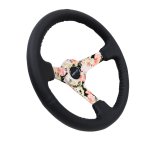 NRG Reinforced Steering Wheel (350mm / 3in. Deep) Blk Leather Floral Dipped w/ Blk Baseball Stitch thumbnail 6