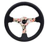 NRG Reinforced Steering Wheel (350mm / 3in. Deep) Blk Leather Floral Dipped w/ Blk Baseball Stitch thumbnail 7