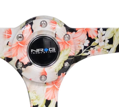 NRG Reinforced Steering Wheel (350mm / 3in. Deep) Blk Suede Floral Dipped w/ Blk Baseball Stitch thumbnail 1