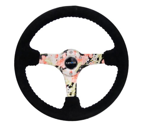 NRG Reinforced Steering Wheel (350mm / 3in. Deep) Blk Suede Floral Dipped w/ Blk Baseball Stitch thumbnail 2