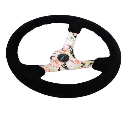 NRG Reinforced Steering Wheel (350mm / 3in. Deep) Blk Suede Floral Dipped w/ Blk Baseball Stitch thumbnail 3