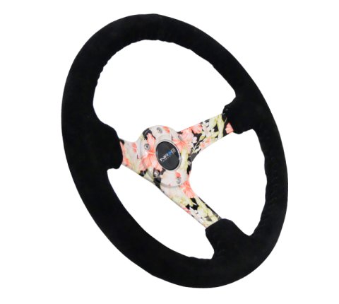 NRG Reinforced Steering Wheel (350mm / 3in. Deep) Blk Suede Floral Dipped w/ Blk Baseball Stitch thumbnail 5