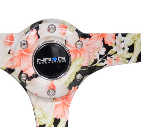 NRG Reinforced Steering Wheel (350mm / 3in. Deep) Blk Suede Floral Dipped w/ Blk Baseball Stitch thumbnail 6