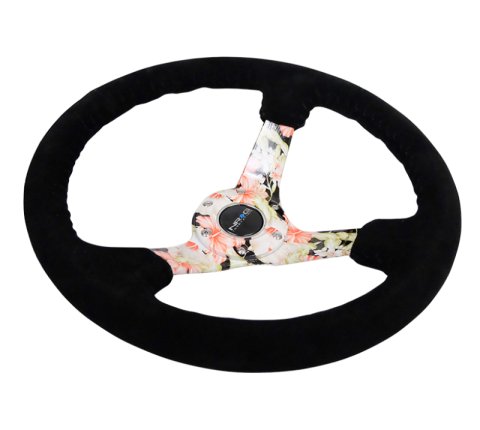 NRG Reinforced Steering Wheel (350mm / 3in. Deep) Blk Suede Floral Dipped w/ Blk Baseball Stitch thumbnail 7