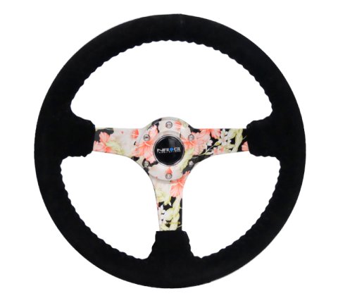 NRG Reinforced Steering Wheel (350mm / 3in. Deep) Blk Suede Floral Dipped w/ Blk Baseball Stitch thumbnail 8