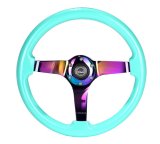 NRG Reinforced Steering Wheel (350mm / 3in. Deep) Minty Fresh Wood Grain w/Neochrome 3-Spoke Center thumbnail 2