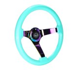 NRG Reinforced Steering Wheel (350mm / 3in. Deep) Minty Fresh Wood Grain w/Neochrome 3-Spoke Center thumbnail 3