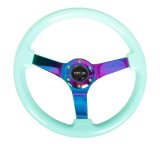 NRG Reinforced Steering Wheel (350mm / 3in. Deep) Minty Fresh Wood Grain w/Neochrome 3-Spoke Center thumbnail 4