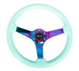 NRG Reinforced Steering Wheel (350mm / 3in. Deep) Minty Fresh Wood Grain w/Neochrome 3-Spoke Center thumbnail 5
