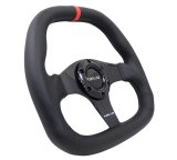 NRG Carbon Fiber Steering Wheel (320mm) Black CF Center w/Black Stitch Red Center Mark Flat Bottom thumbnail 2
