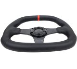 NRG Carbon Fiber Steering Wheel (320mm) Black CF Center w/Black Stitch Red Center Mark Flat Bottom thumbnail 4