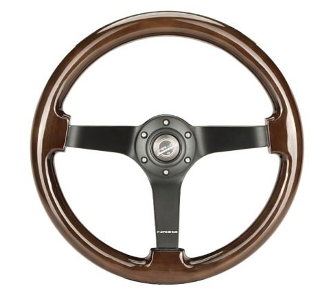 NRG Reinforced Steering Wheel (350mm / 3in. Deep) Black w/Black Chrome Solid 3-Spoke Center thumbnail 1