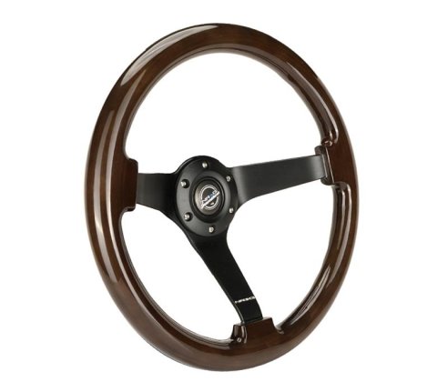 NRG Reinforced Steering Wheel (350mm / 3in. Deep) Black w/Black Chrome Solid 3-Spoke Center thumbnail 2
