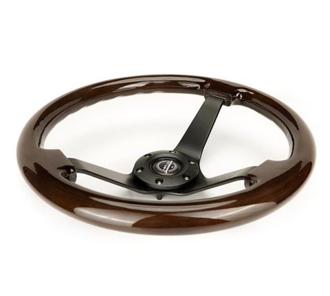 NRG Reinforced Steering Wheel (350mm / 3in. Deep) Black w/Black Chrome Solid 3-Spoke Center thumbnail 3