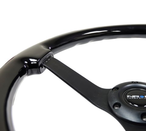 NRG Reinforced Steering Wheel (350mm / 3in. Deep) Black w/Black Chrome Solid 3-Spoke Center thumbnail 5