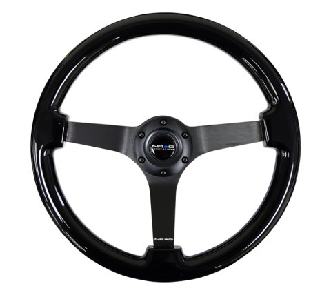 NRG Reinforced Steering Wheel (350mm / 3in. Deep) Black w/Black Chrome Solid 3-Spoke Center thumbnail 6