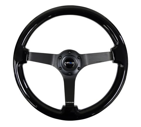 NRG Reinforced Steering Wheel (350mm / 3in. Deep) Black w/Black Chrome Solid 3-Spoke Center thumbnail 7