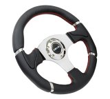 NRG Reinforced Steering Wheel (320mm) Blk Leather/Red Stitching w/Chrome 3-Spoke Center thumbnail 3