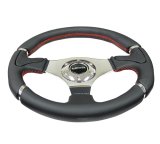 NRG Reinforced Steering Wheel (320mm) Blk Leather/Red Stitching w/Chrome 3-Spoke Center thumbnail 4