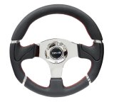 NRG Reinforced Steering Wheel (320mm) Blk Leather/Red Stitching w/Chrome 3-Spoke Center thumbnail 5