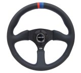 NRG Reinforced Steering Wheel (350mm / 2.5in Deep) Blk Leather w/M3 stitch Matte Blk 3-Spoke Center thumbnail 2