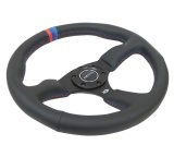 NRG Reinforced Steering Wheel (350mm / 2.5in Deep) Blk Leather w/M3 stitch Matte Blk 3-Spoke Center thumbnail 3