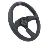 NRG Reinforced Steering Wheel (350mm / 2.5in Deep) Blk Leather w/M3 stitch Matte Blk 3-Spoke Center thumbnail 4