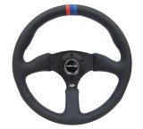 NRG Reinforced Steering Wheel (350mm / 2.5in Deep) Blk Leather w/M3 stitch Matte Blk 3-Spoke Center thumbnail 5
