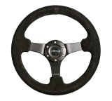 NRG Reinforced Steering Wheel (330mm / 3in Deep) Blk Suede w/Criss Cross Stitch w/Blk 3-Spoke Center thumbnail 5