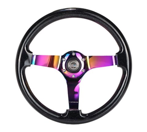 NRG Reinforced Steering Wheel (350mm / 3in Deep) Classic Blk Sparkle Wood Grain w/Blk 3-Spoke Center thumbnail 1