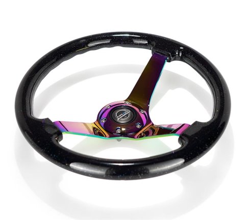 NRG Reinforced Steering Wheel (350mm / 3in Deep) Classic Blk Sparkle Wood Grain w/Blk 3-Spoke Center thumbnail 2