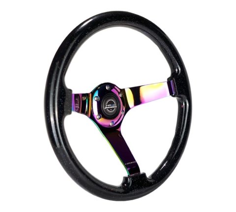 NRG Reinforced Steering Wheel (350mm / 3in Deep) Classic Blk Sparkle Wood Grain w/Blk 3-Spoke Center thumbnail 3