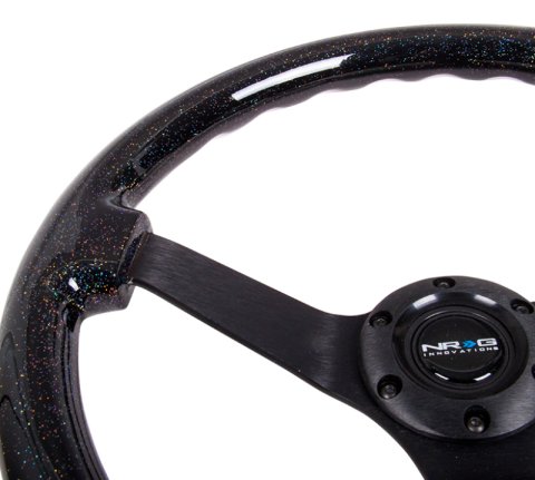 NRG Reinforced Steering Wheel (350mm / 3in Deep) Classic Blk Sparkle Wood Grain w/Blk 3-Spoke Center thumbnail 5