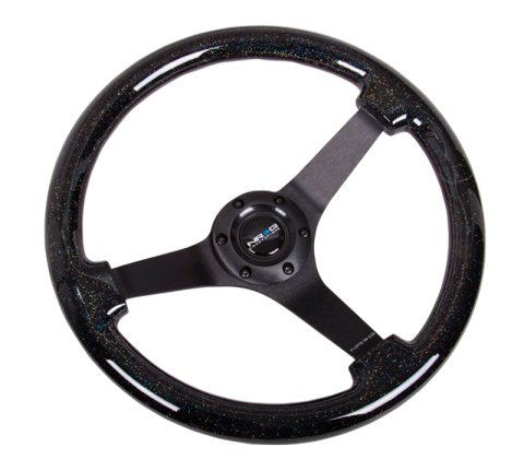 NRG Reinforced Steering Wheel (350mm / 3in Deep) Classic Blk Sparkle Wood Grain w/Blk 3-Spoke Center thumbnail 6
