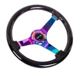 NRG Reinforced Steering Wheel (350mm / 3in Deep) Minty Fresh Wood Grain w/Black 3-Spoke Center thumbnail 1